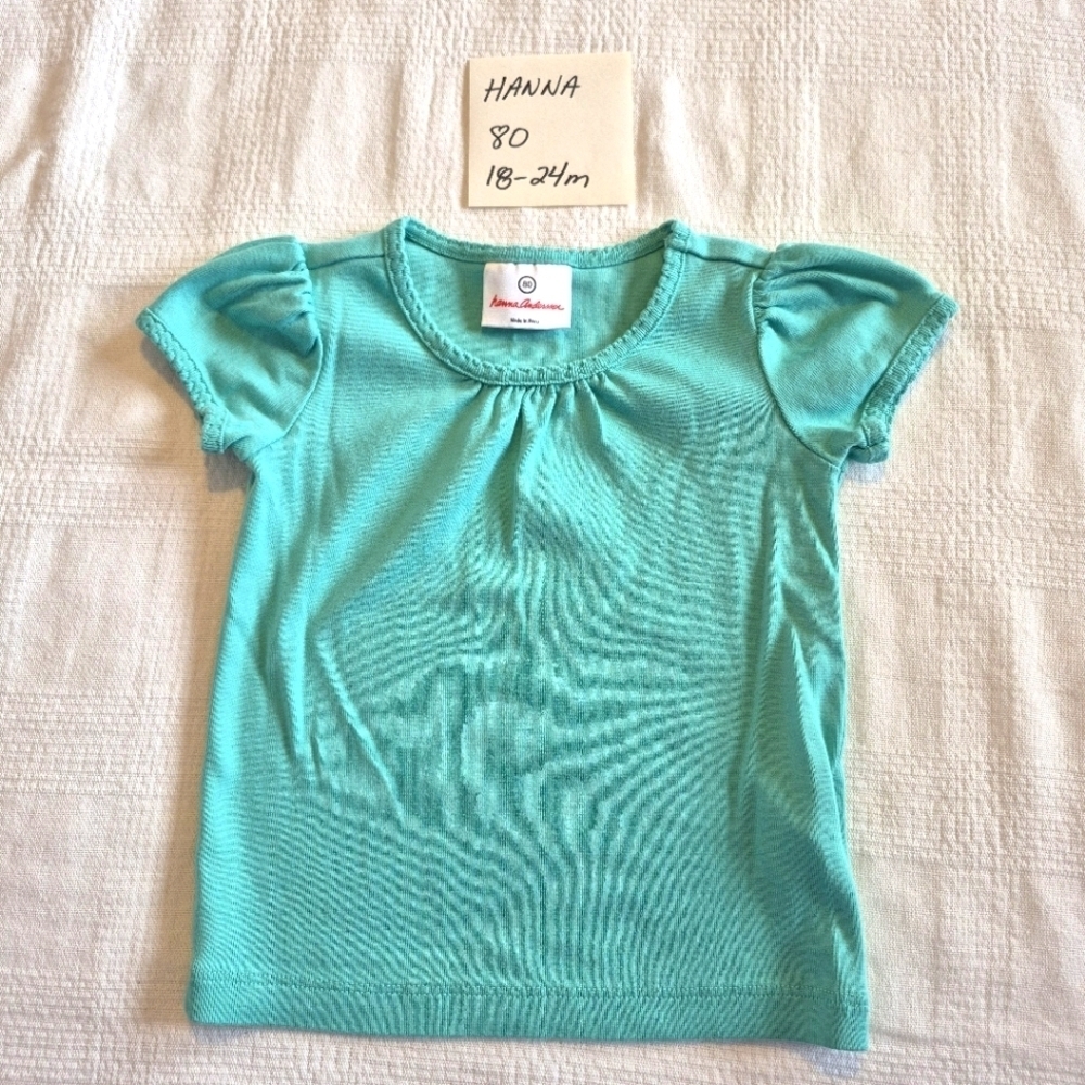 Hanna Andersson girls size 80 or 18-24 months light teal short sleeve shirt vguc